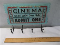 Movie Theatre Ticket Metal Wall Hat / Coat Rack