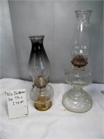 2pc Vintage Glass "Hurricane" Oil Lamps