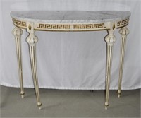 Greek Key Demilune Marble Top Hall Table