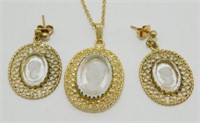 Vintage Cameo Intaglio Glass Necklace Earring