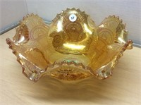 Fluted Edge Carnival Glass Dish - Orange