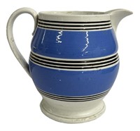 19THC. MOCHAWARE PITCHER WITH BLUE BANDS