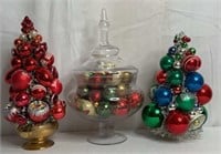 Apothecary Jar Filled W/ Ornaments & 2 Ornament