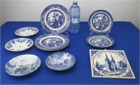 Hand Painted Delft Tile, 2 Delft Saucers & Plate,