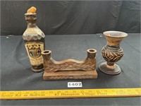 Carved Wood Candle Holders, Vase