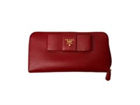 PRADA Red Leather Ribbon Wallet