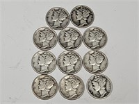 11- Mercury Silver 1940's Dime Coins