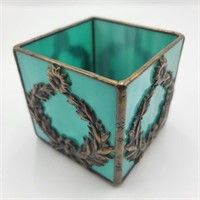 Signed FarberGlass Teal Stained Glass Box