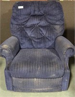 Blue corduroy fabric recliner arm chair