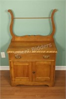 Antique Wood Wash Stand Cabinet w Towel Rack