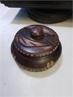 Carved round lidded container