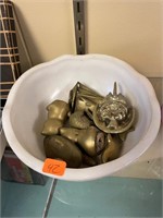 Milk Glass Bowl with Brass Animals