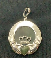 Claddagh Connemara Marble Silver Enhancer Pendant