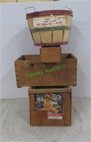 Wood Crates & Bushel Basket - 4 items