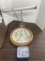 Desk fan, bird wall clock, desk clock
