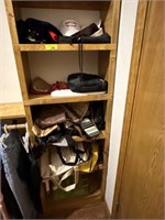 All purses, hats, misc on shelves