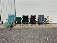 4 FOLD UP CAMP CHAIRS & ALUMINUM LAWN CHAIRS