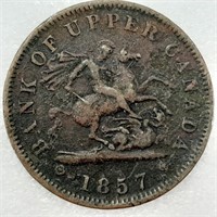 Pièce 1¢ Penny 1857, monnaie du HAUT-CANADA