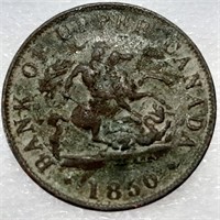 Pièce ½ Penny 1850, monnaie du HAUT-CANADA