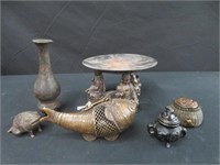 ORIENTAL STAND W/ 5 ASSORTED METAL FIGURES