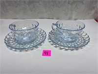 Vtg Anchor Hocking Sapphire Blue Cups&Saucer