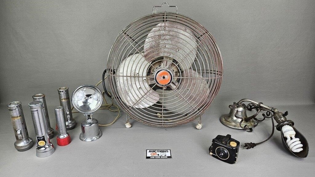 Vintage Electric Fan, Flashlights, Lamps, Camera