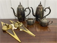 2 Silver Plate Coffee Pots - Creamer - Sugar +