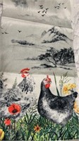 Long table runner, pair of chickens in flowers on