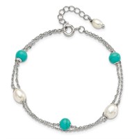 Sterling Silver Turquoise Cultured Pearl Bracelet