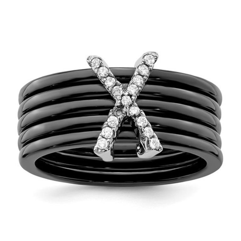 Sterling Silver Crystal  X Ceramic Ring