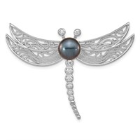 Sterling Silver Dragonfly Freshwater Pearl Brooch