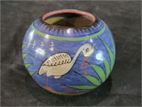 VTG Hand Painted Mexico Heron Round Vase