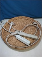 Round rattan serving tray with power strips