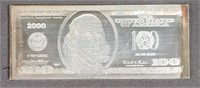 U.S. 4 Troy Oz. .999 Fine Silver 100 Dollar Bill