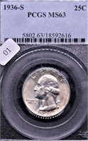 1936 S PCGS MS63 WASHINGTON QUARTER