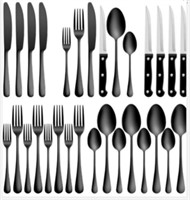 24-Piece Black Silverware Set with Steak