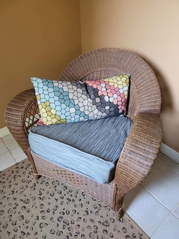 Wicker chair and one pillow