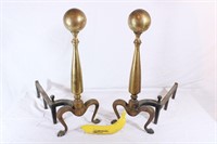 Pr. Vintage Brass Canon Ball Fireplace Andirons