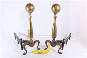 Pair Vintage Brass Ball-Top Fireplace Andirons