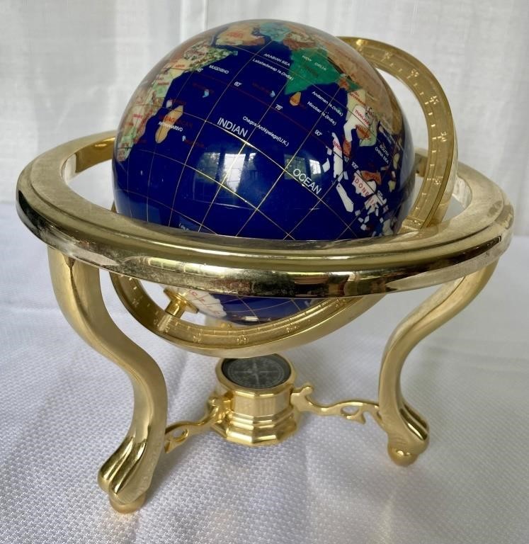 Gemstone World Desktop Globe w/ Compass on Base
