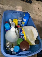 box lot of misc. household fluids and cleaners