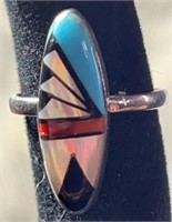 Zuni Silver Turquoise & Mother of Pearl Ring, sz 3