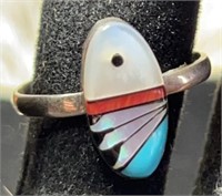 Zuni Silver & Mother of Pearl Ring, sz 7
