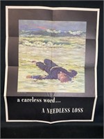1943 WWII Poster “A CARELESS WORD A NEEDLESS LOSS”