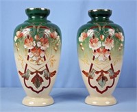 Pair Of Hand Painted Bristol Mantle Vases C. 1865