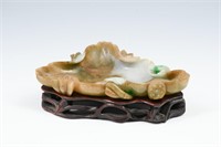 CHINESE CARVED JADE LOTUS PIN TRAY / BRUSH WASH