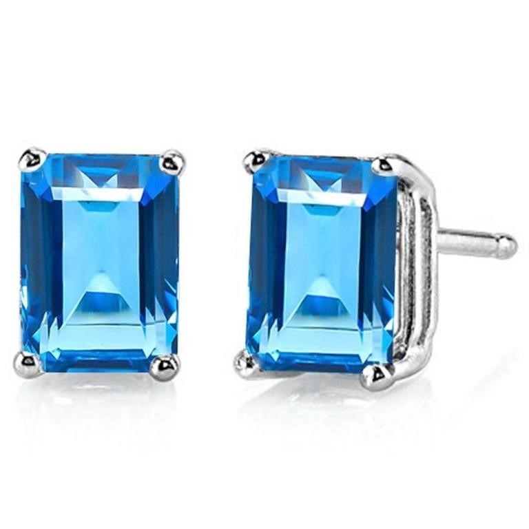 7x5MM Emerald Cut London Blue Topaz 2CTW Stud Earr