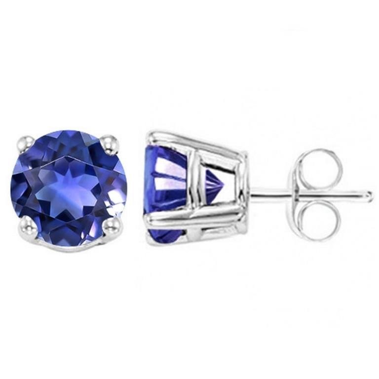 5MM Round Cut Lab Tanzanite 1.2CTW Stud Earrings i