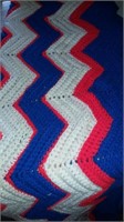 SMALL AFGHAN WITH BLUE, WHITE & RED