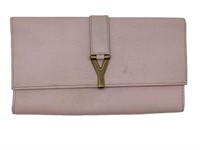 Pink Flat Grain Leather Half-Flap Long Wallet